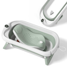 Baby Bath Tub with Non-Slip Bath Seat and Thermometer - Toddler Bath - Foldable