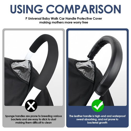 Pram Handle Covers Black for Babyzen, PU Leather Stroller Handle Protector Strol 2
