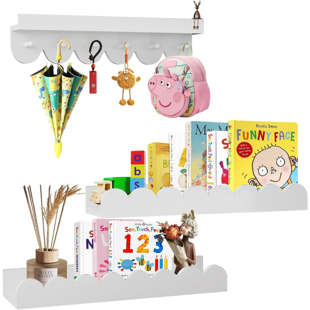 Buntehunde 3Pack Nursery Book Shelf With Hook, 15.75-Inch Nursery Shelves, Kids