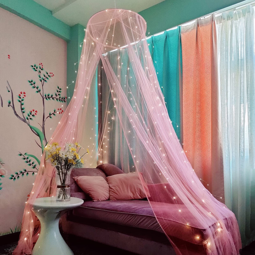 Eimilaly Bed Canopy Mosquito Net With 250Pcs Warm White Curtain Lights, Bed Cano