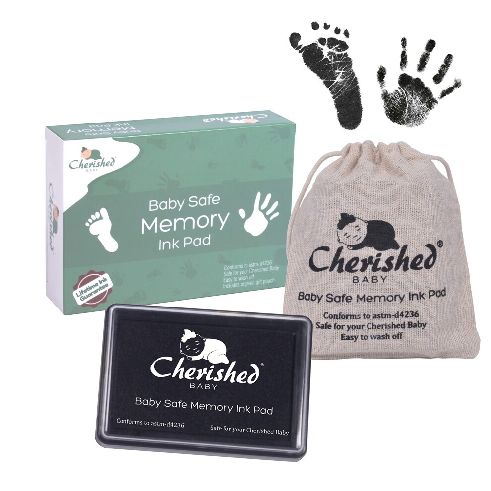 Cherished Baby – Black Ink Handprint/Footprint Ink Pad Kit – 100% Baby Safe (Com