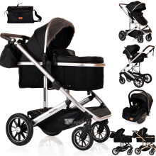 3 in 1 Baby Pram Travel System with Car Seat Lightweight Buggy Foldable Pushchai