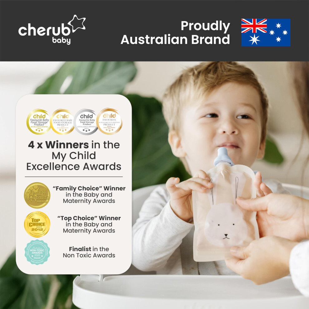 Cherub Baby Reusable Yogurt Pouches 5 Pack 150Ml Leakproof Freezer Saf
