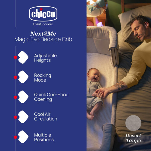 Chicco Next2Me Magic Evo Infant Cosleeping Crib, Compatible with Different Beds, 1