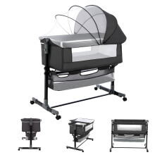 Youyijia 5-in-1 Baby Bedside Crib, Convertible Bassinet to Co-Sleeper & Travel C