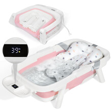 Orzbow Foldable Baby Bath Tub, Large Toddler Bath with Thermometer, Collapsible