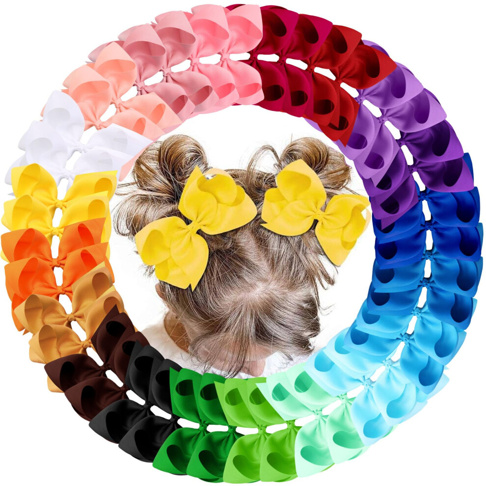 Vobobe 40Pcs 4.5" Hair Bows Clips Grosgrain Ribbon, Bows For Girls Alligator Cli