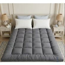 Grey Mattress Topper 4-Inch / 10cm Hotel Quality Deep Fitted Mattress Pad with Corner Elasticated Straps Double (137 × 190 cm)