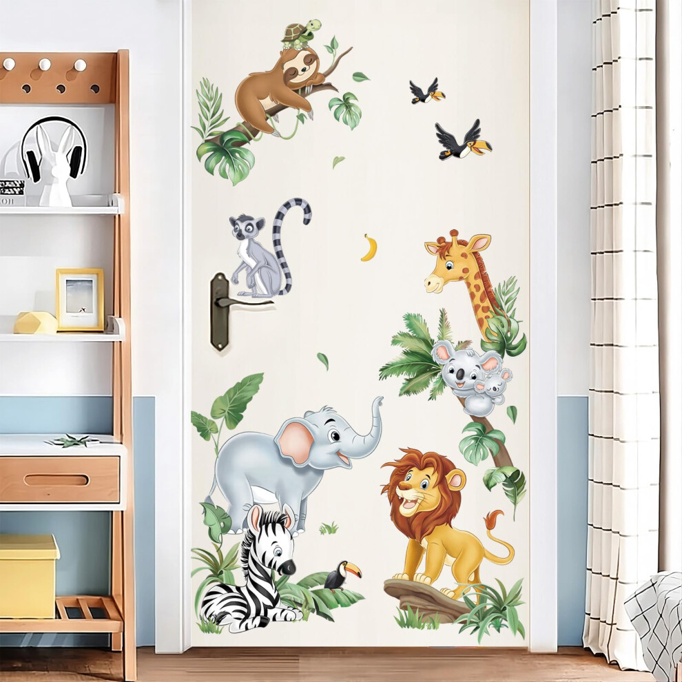Decalmile Jungle Animals Wall Decals Safari Elephant Lion Giraffe Door