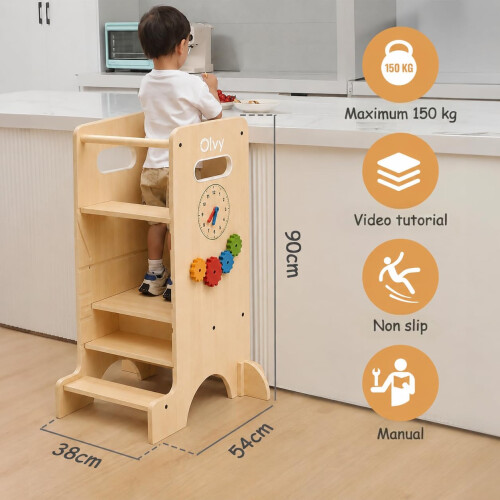 Olvy Kids 4-in-1 Montessori Learning Tower – Learning Tower – Wooden Step Stool 1