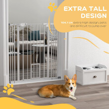 PawHut Extra Tall Dog Gate with Cat Door Auto Close for Stairs 74-101 cm Wide