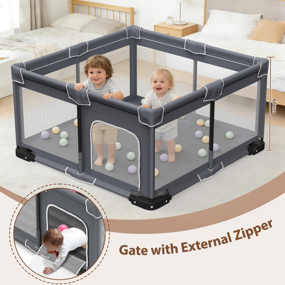 Hushluff Foldable Playpen For Baby And Toddlers, Baby Playpen With Mat & Carry B