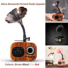 Tragbarer Bluetooth-Lautsprecher in Retro-Braun, Mini-Lautsprecher, Grammophon, TF-Kartenunterstützung, FM-Radio, Vintage-Radio