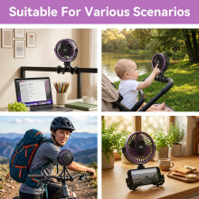 Cazoro Portable Pram Fan, Mini Rechargeable Clip-On Fan with LED Display, 5 Spee
