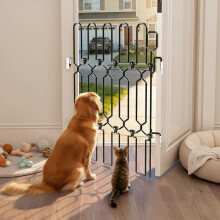 SNUOWU Retractable Metal Dog Gate for Front Doors & RVs, 10" Wide 30.7" Tall Bite-Proof Pet Dog Barrier, Space-Saving Wall-Mounted Front Door Gate for