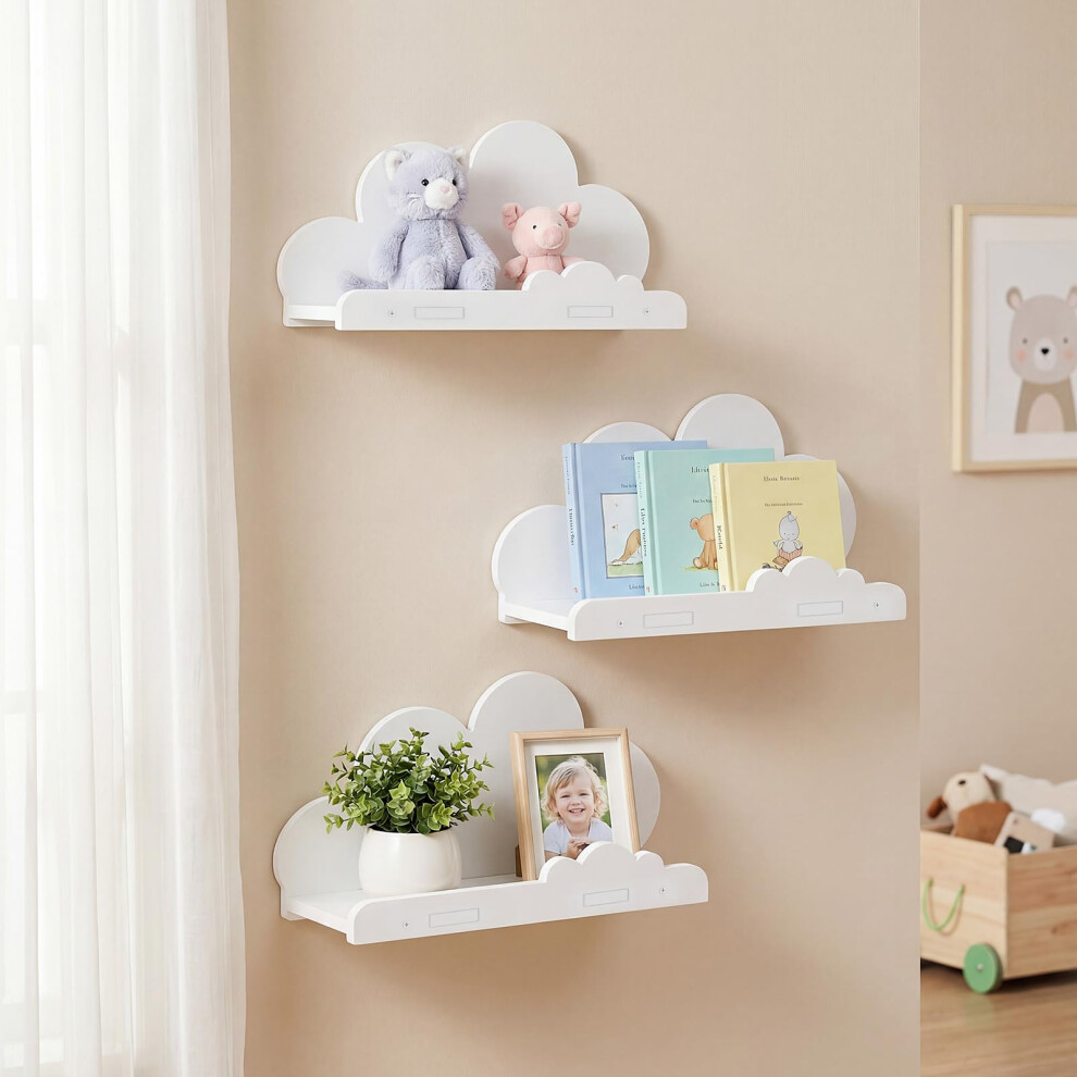 Bpyhebe 3 Pack Cloud Floating Shelves For Nursery, White Wall Mounted Kids Room