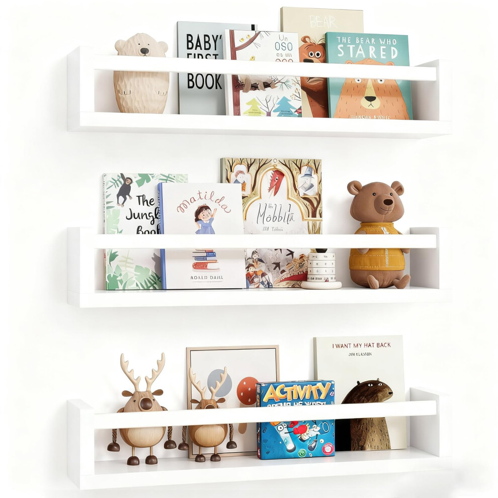 Zonjie Nursery Book Shelves Set Of 3 Wooden Floating Book Shelves 16.5 Inch Floa