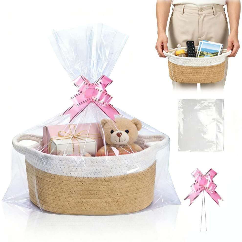 Nasxkji Gift Basket Hamper Kit Empty Storage Basket With Bags And Ribbons Oval Cotton Ro