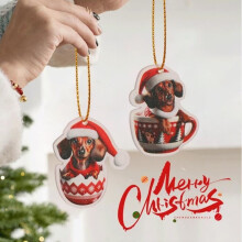 Adventskalender 2024 für Dackel, 24 2D-Acrylfiguren mit Weihnachtsmannmützen, Heimdekoration