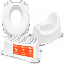 Babycurls Toilet Training Potty Set Includes Kids Non Slip Up Step Stool + Toilet Training Seat + Steady Potty Unisex White