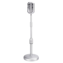 Vintage-Tischmikrofonständer mit verstellbarer Höhe, klassischer Retro-Stil, Mikrofonattrappe, Silber