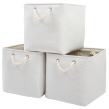 Mangata Canvas Storage Boxes, 33 x 38 x 33cm Large Foldable Storage Baskets for Organizing Clothes Nursery Home(White, Set of 3)