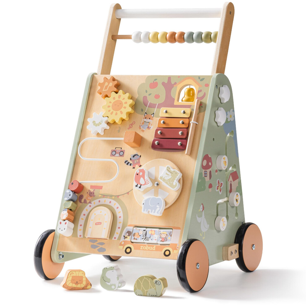 Robud Wooden Baby Walker For Toddlers, 8-In-1 Multifunctional Push Along Toy Wit