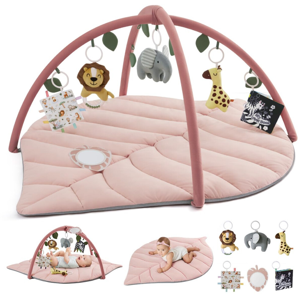 Blissful Diary Baby Play Gym & Activity Mat, Oversize Leaf Shaped Tummy Time Bab