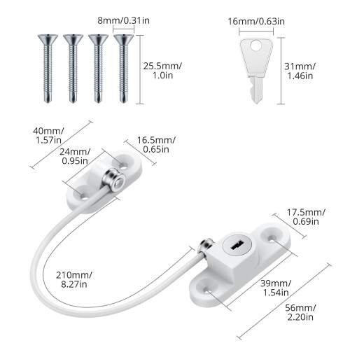 8 Pack Window Locks for UPVC, Cable Window Opening Restrictors, Child Safety Win 1