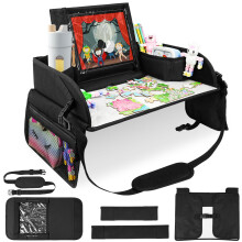 Adiwo Travel Desk, Travel Tray for Car Seat, Lap Tray for Airplane and Road Trips, Multifunctional Tray Table with Erasable Drawing Pad, Adjustable S