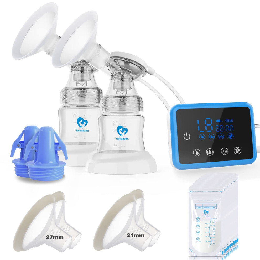 Bellababy Double Electric Breast Feeding Pumps With 21Mm,24Mm,27Mm Flanges,Touch