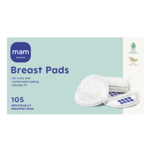 MAM Breast Pads with Fixing Strip | Pack of 105 | Suitable for All Breast Sizes