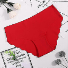 (S, Red) Seamless Panty Set Underwear Female Comfort Intimates Solid Mid-waist Pantypanties