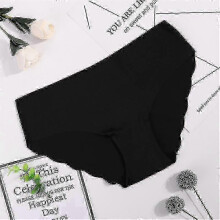 (S, Black) Seamless Panty Set Underwear Female Comfort Intimates Solid Mid-waist Pantypanties