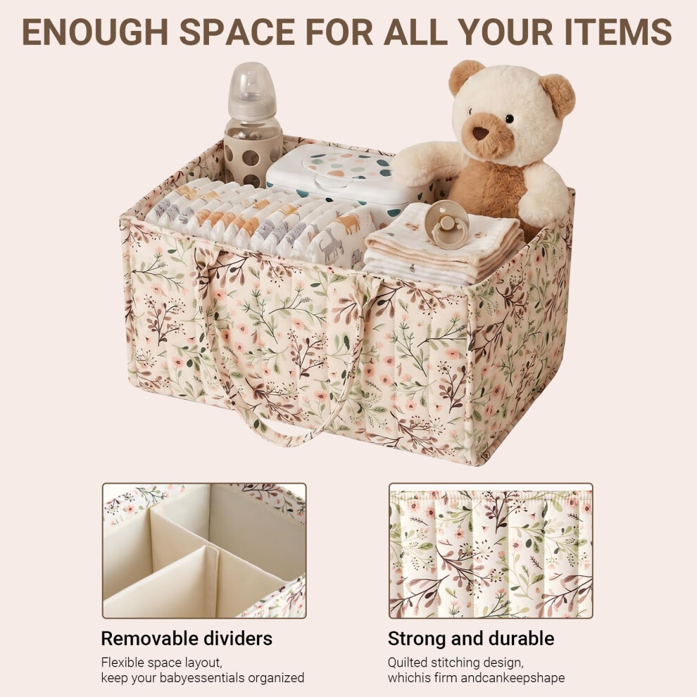 Chiosun Baby Nappy Caddy Organiser, Diaper Caddy Basket With Removable Dividers,