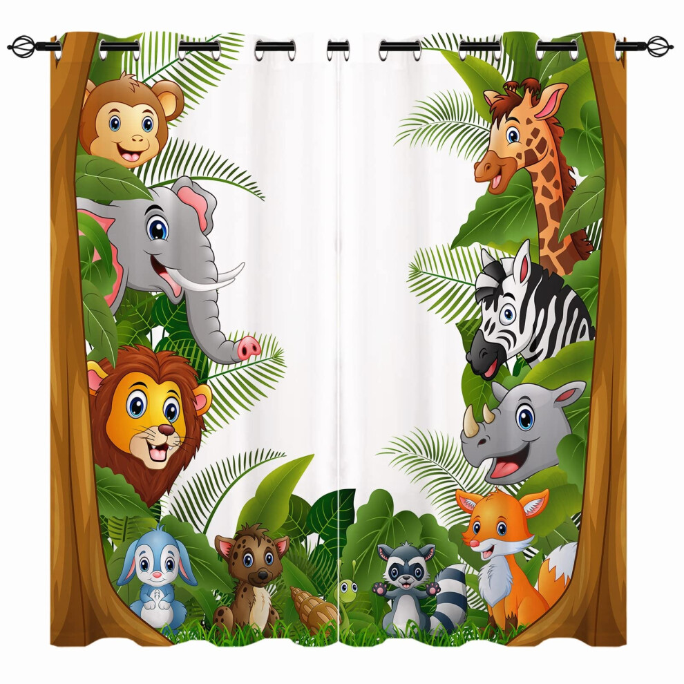 Anhope Yuanzu Kids Curtains - Boys Girls Cartoons Jungle Forest Animals Zoo Family 3D P