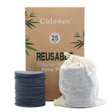 Chloven 25 Pack Charcoal Bamboo Reusable Makeup Remover Pads - Organic Bamboo Re