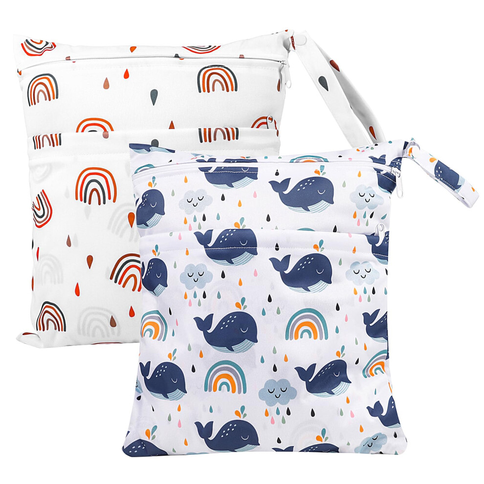 Radsocken 2 Packs Wet Bag,Waterproof Wet Dry Bags Reusable Washable Cloth Diaper