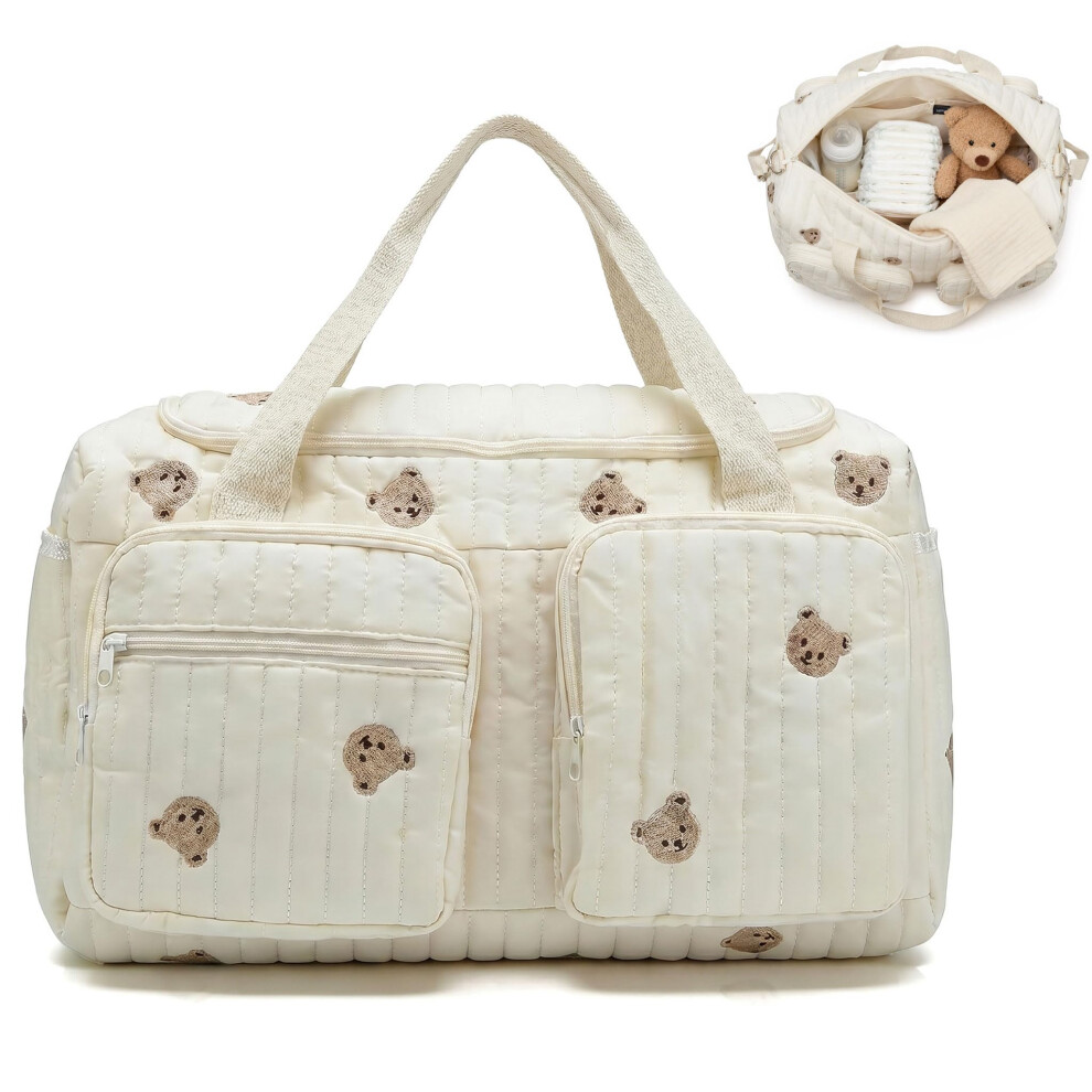 Xiaojnhong Large Baby Changing Bag, White Quilted Cotton Mommy Hospital Maternit