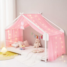 ZIQINPSQ Bed Canopy House Canopy Bed Curtains For Girls Boys,Sheer Bed Scarf Nursery Montessori House Bed Metal Floor Bed For Single Twin Size Bed De