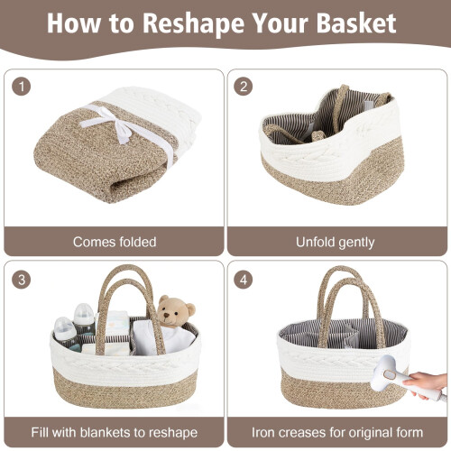 Baby Nappy Caddy Portable Nursery Storage Basket with Removable Divide