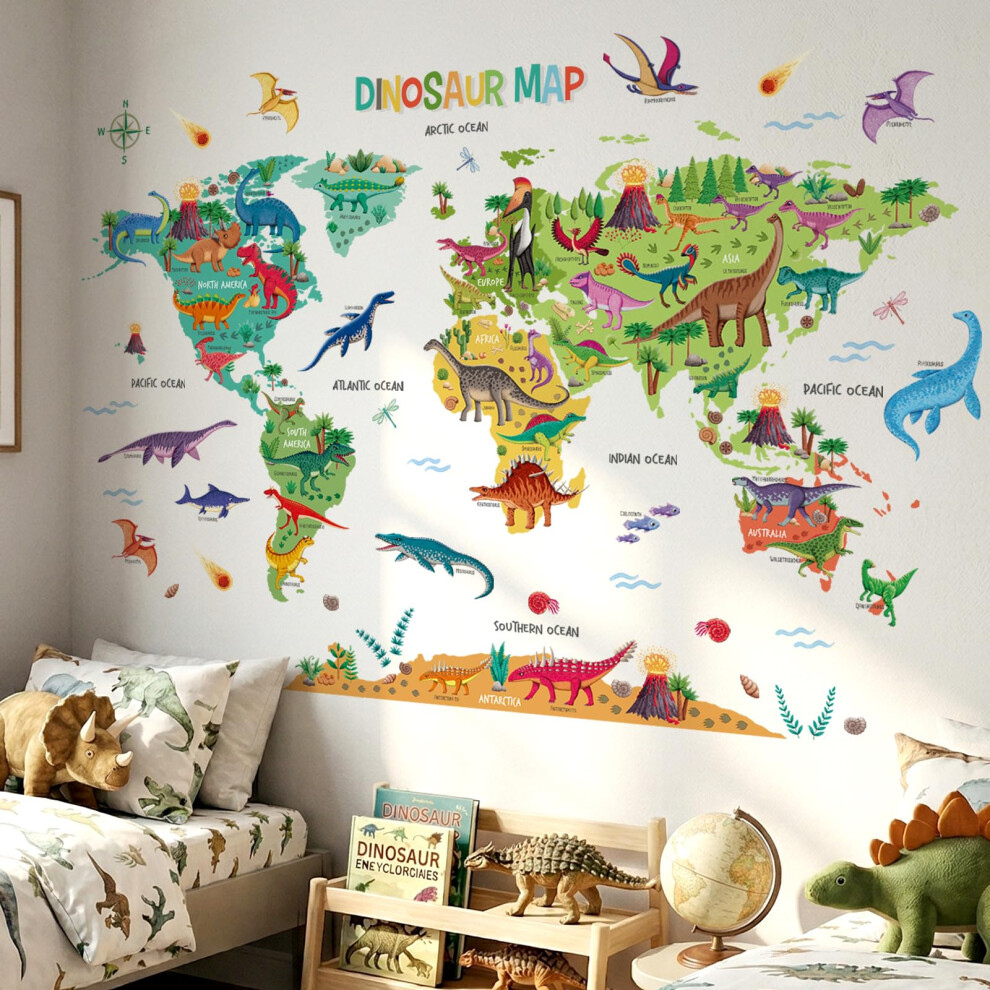 Decowall Xlarge Dinosaur World Map Wall Stickers – Educational Dinosaur Decals F