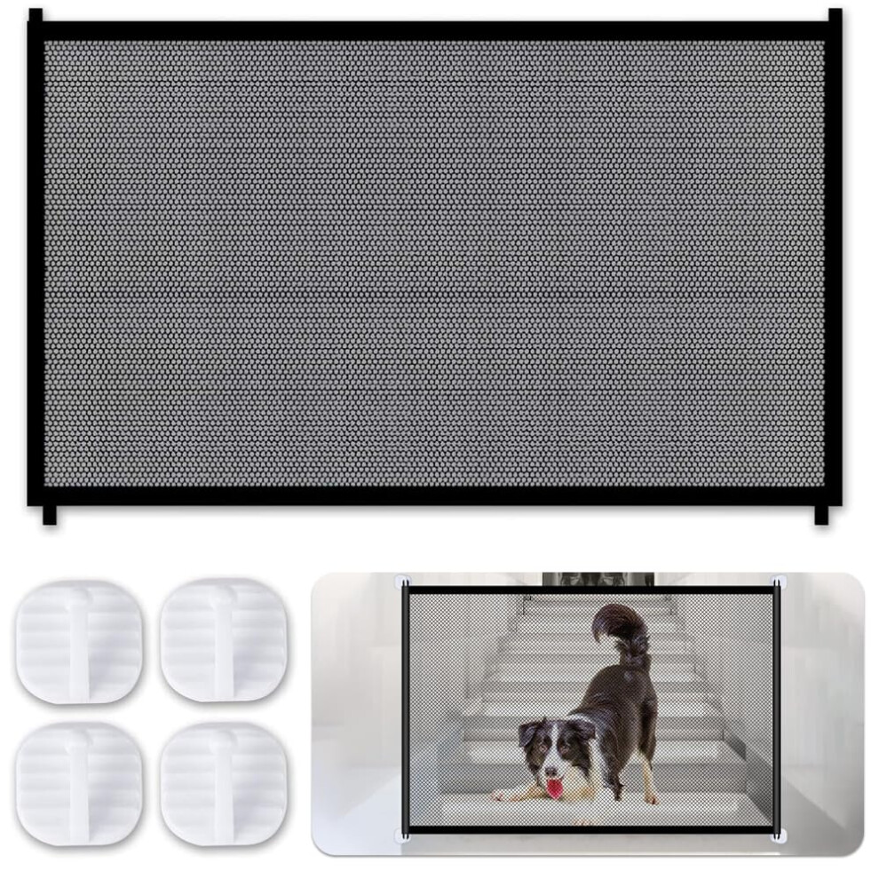 Kuizhen Mesh Stair Gate, 110X72cm No Drill Pet Gate With 4Pcs Hooks, Pet Gate Fo