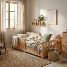 ecoMI Children’s Bed with Fall Protection and Slatted Frame, Montessori Floor Be