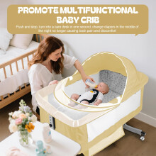 woshapce Baby Bedside Crib Baby Crib with with Wheels, Storage, Mosquito Net and