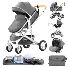 GLOKID Pram Baby prams 3 in 1 Travel System Baby Stroller Mosquito net, Rain Cov