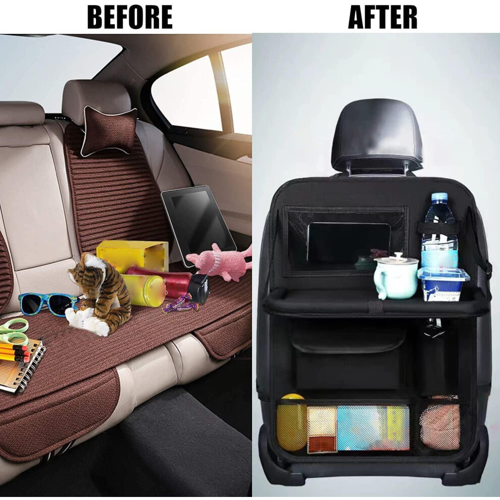 Primst Car Backseat Organizer With Foldable Table Tray, 2 Pack Car Seat Back Protectors Kick Mats, Foldable Car Seat Organizer With Tablet Holder