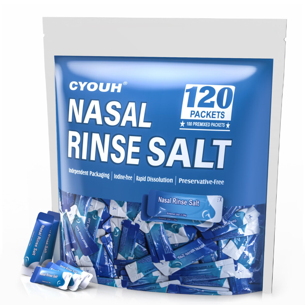 Cyouh 120Pcs Vacuum-Packed Nasal Saline Rinse Packets, 2.34G Neti Pot Salt, Sinu