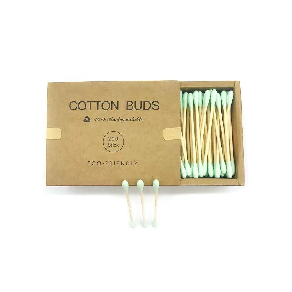 Noirbotanica Eco-Friendly Bamboo Cotton Buds, 200 Green Biodegradable Cotton Swabs, Plastic-F