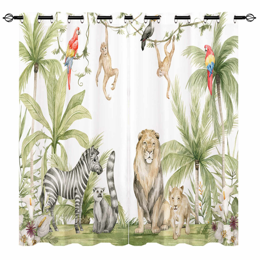 Yuanzu African Animal Curtains - Safari Jungle Tropical Lion Zebra Monkeys Parro